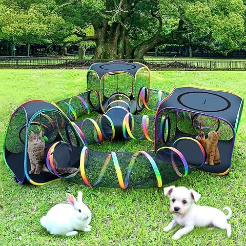 Outdoor Rainbow Cat Enclosure with 7-in-1 Portable Tents