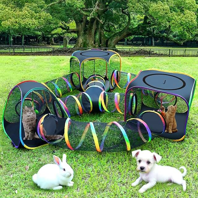 Outdoor Rainbow Cat Enclosure with 7-in-1 Portable Tents