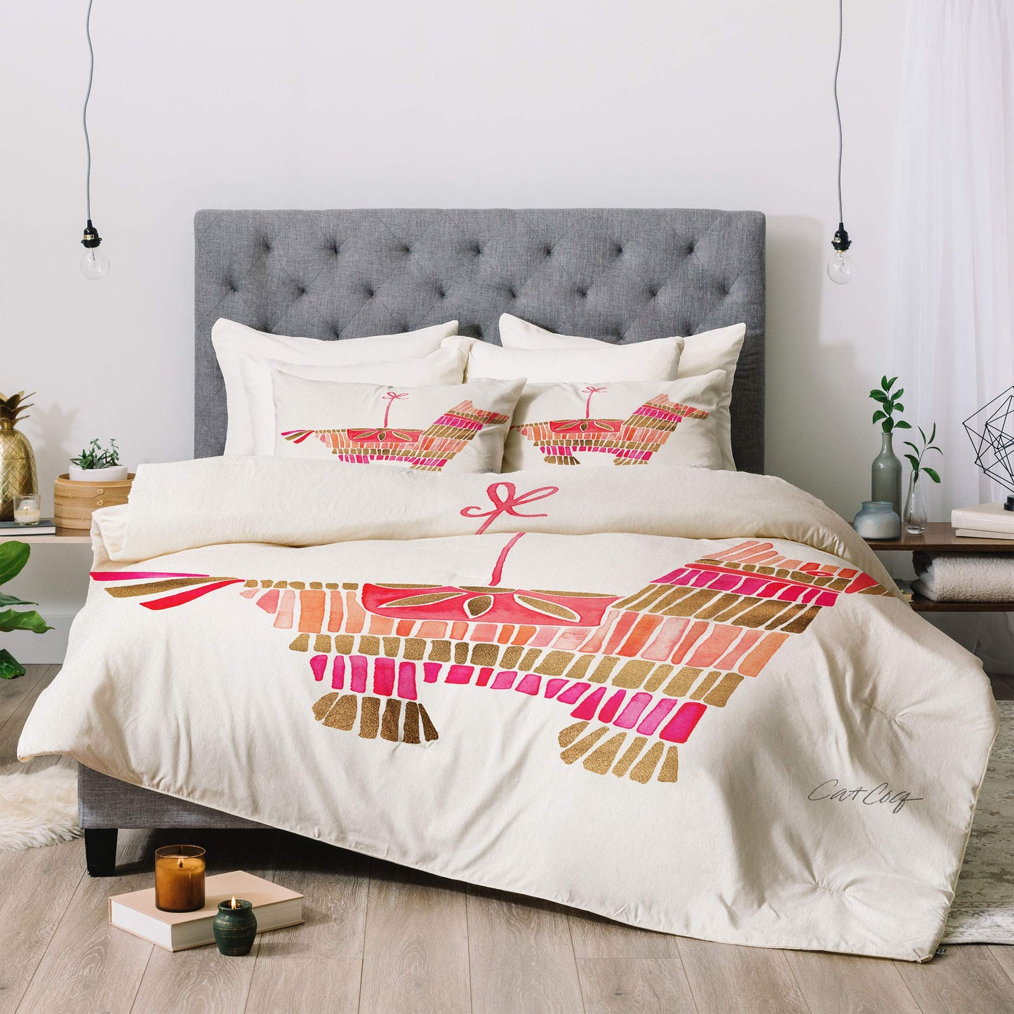 Pinata Pink and Rose Gold Cat Coquillette Comforter Set with Pillowcase(s), Twin/XL