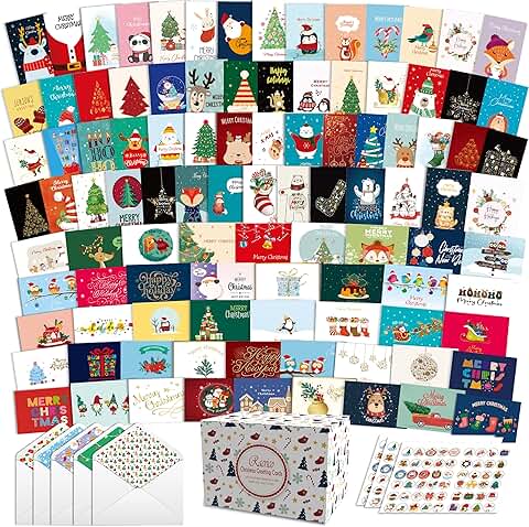 100 Christmas Cards with Envelopes, 5x7 Inch Greeting Set