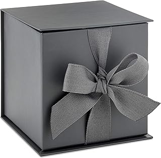 Small Gray Gift Box with Bow and Shredded Paper