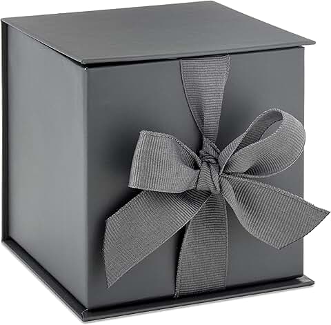 Small Gray Gift Box with Bow and Shredded Paper
