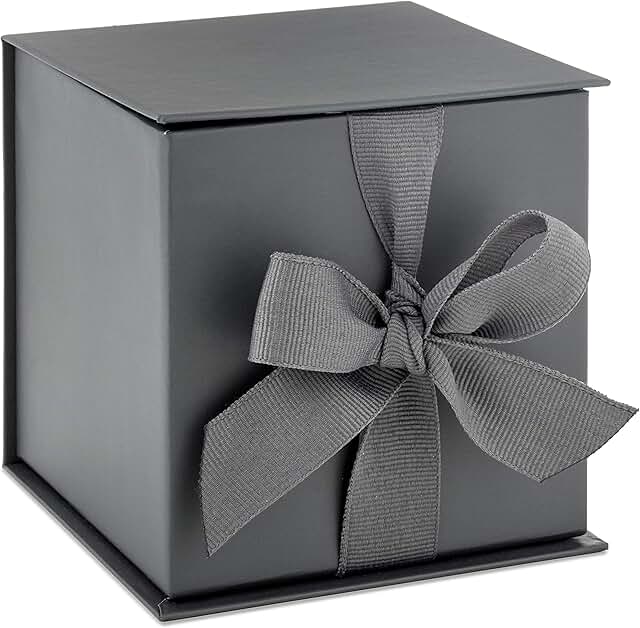 Small Gray Gift Box with Bow and Shredded Paper