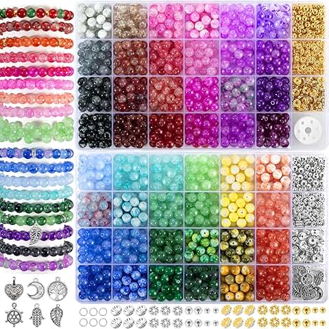 48-Color Glass Beads Kit for Jewelry and Crafts