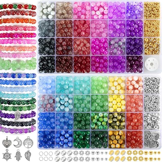 48-Color Glass Beads Kit for Jewelry and Crafts