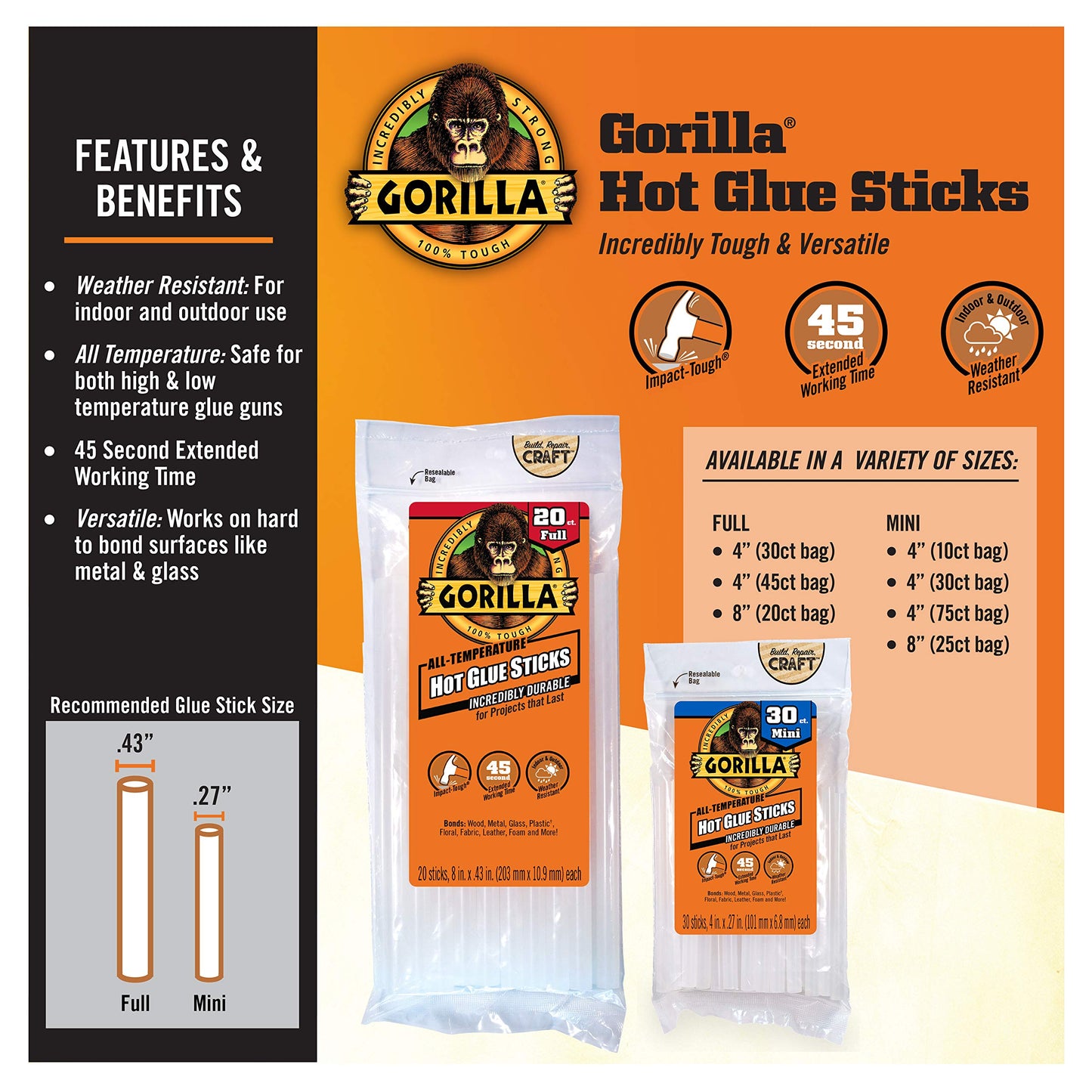 Full Size Hot Sticks 4" x 0.44" Diameter, 45 Count