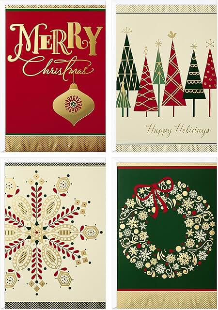 Christmas Card Assortment with 4 Designs and Envelopes