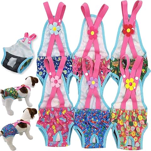 Pack of 6 Washable Female Dog Diapers with Suspenders