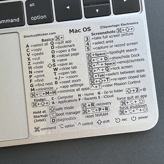 (for Intel) Mac OS (Monterey/Big Sur/Catalina/Mojave etc) Keyboard Shortcut Laminated Vinyl Sticker, No-Residue Adhesive, Compatible with MacBook Air/Pro/iMac/Mini