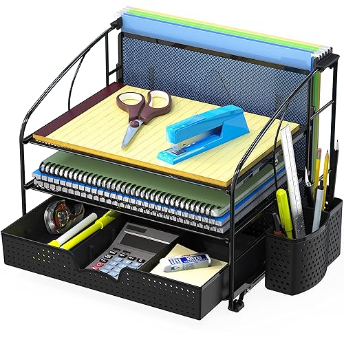 3-Tier Desk Organizer with Drawer and Pen Holder