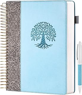 Blue Hardcover Spiral Notebook with Tabs and Pockets
