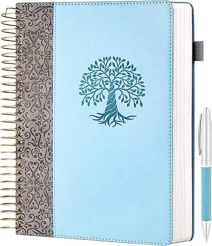 Blue Hardcover Spiral Notebook with Tabs and Pockets