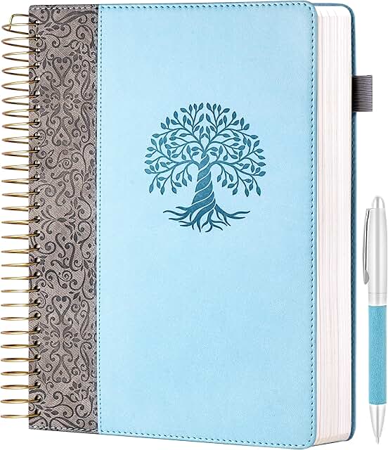 Blue Hardcover Spiral Notebook with Tabs and Pockets