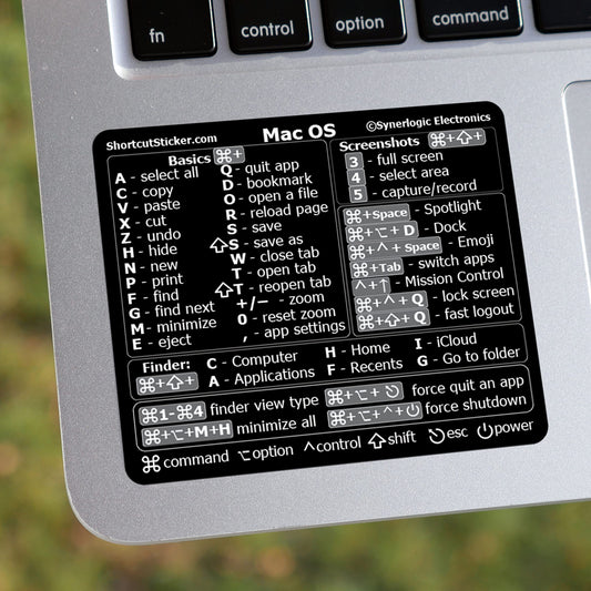 (Universal, Larger Font) Mac OS Reference Keyboard Shortcut Sticker, Student Edition, No-Residue Vinyl - for Any MacBook Air/Pro/iMac/Mini (Black)