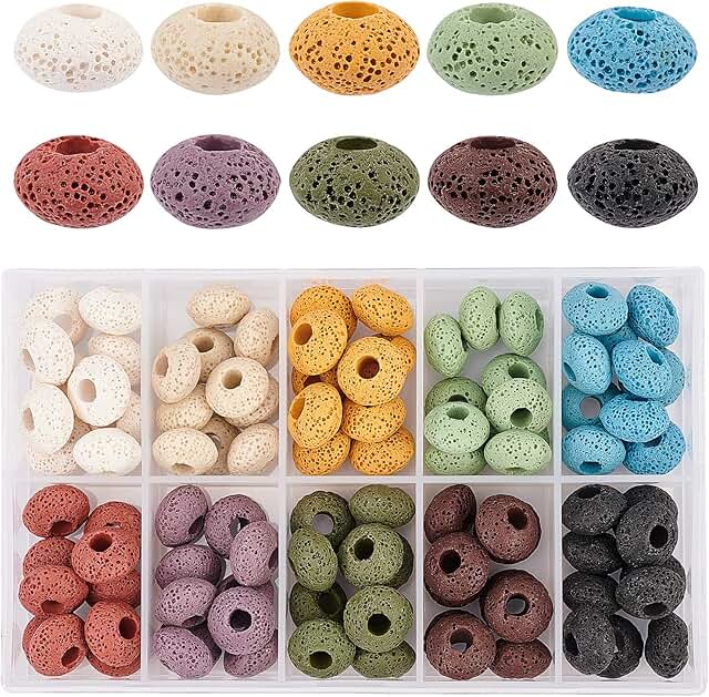 100 Natural Lava Beads in 10 Colors for Jewelry Making
