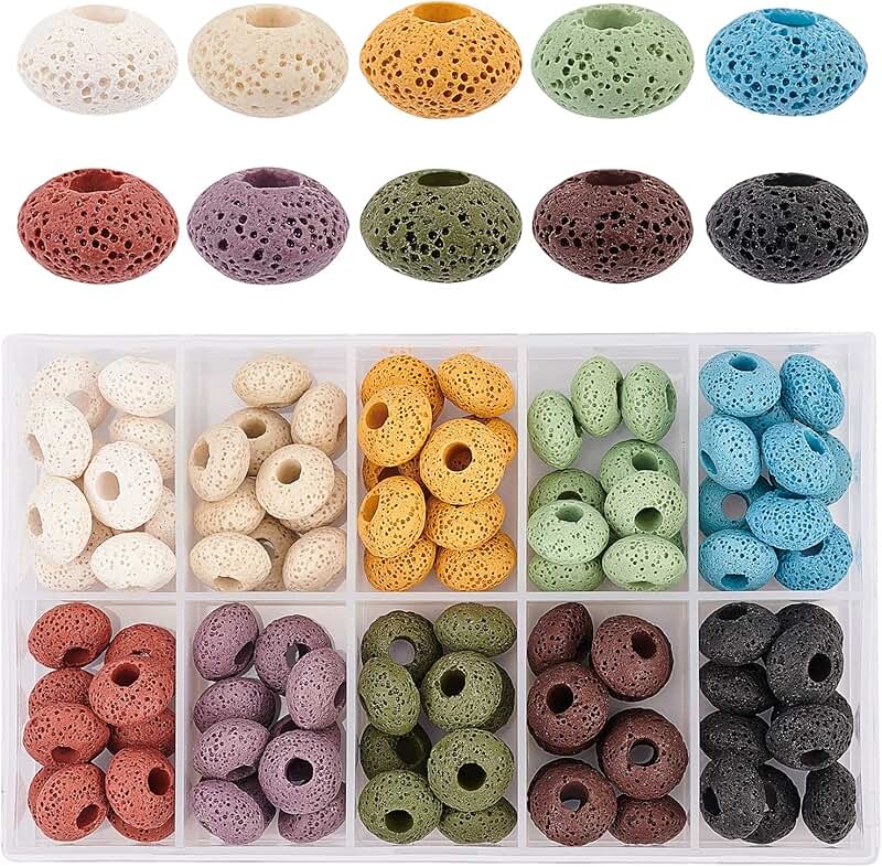 100 Natural Lava Beads in 10 Colors for Jewelry Making
