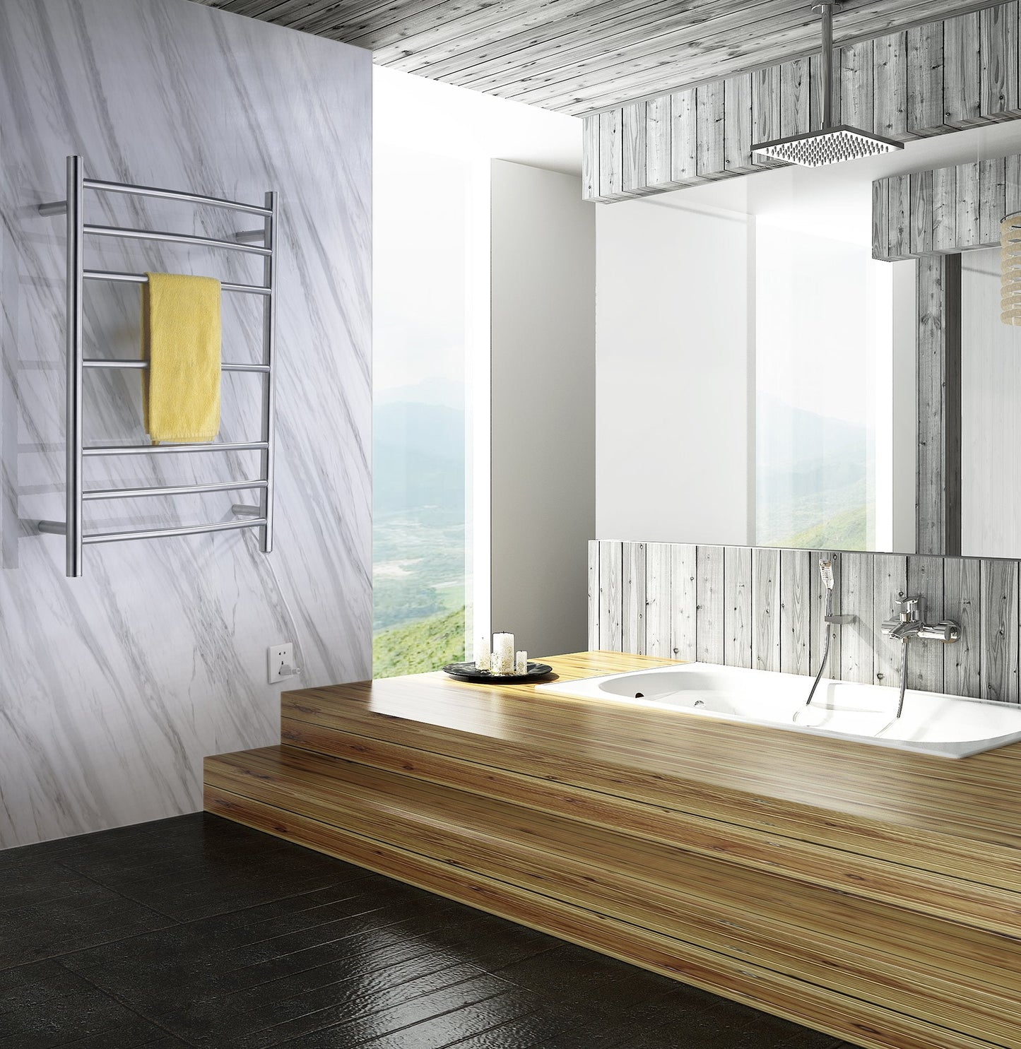 Gown 7-Bar Wall Mounted Towel Warmer in Brushed Nickel  Energy Efficient 70W Electric Plug in Heated Towel Rack for Bathroom  Stainless Steel Towel Heater Rail Quick Towel Dryer  TW-AZ027BN