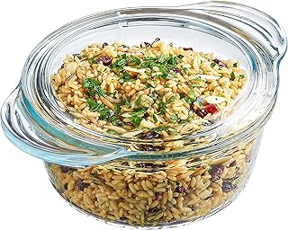 Round glass casserole dish with lid and handles, 1.75 qt