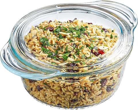 Round glass casserole dish with lid and handles, 1.75 qt