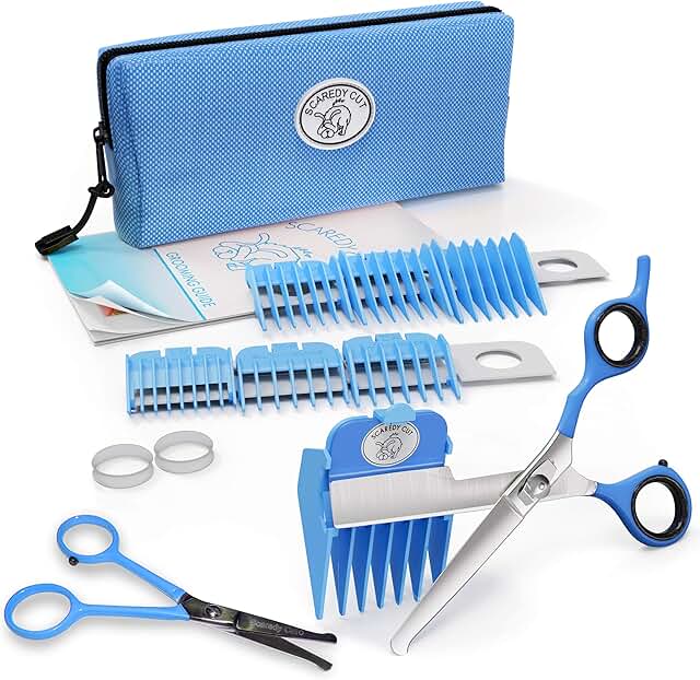 Silent pet grooming scissors and clippers in blue