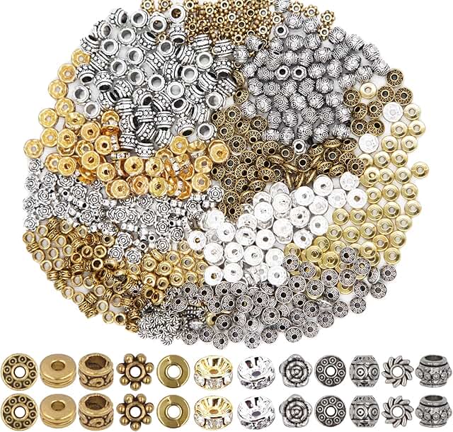 600pcs Spacer Beads for Jewelry Making, Silver and Gold
