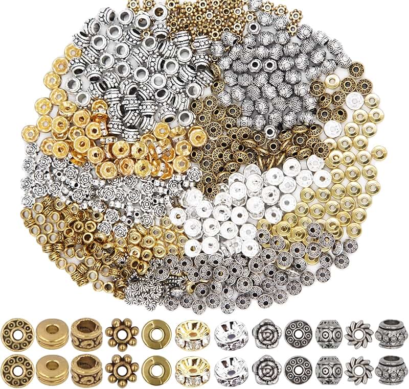 600pcs Spacer Beads for Jewelry Making, Silver and Gold