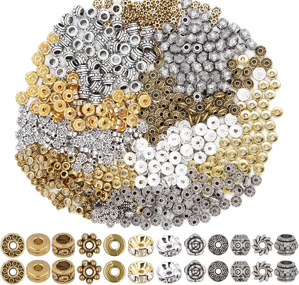 600pcs Spacer Beads for Jewelry Making, Silver and Gold