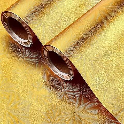 Two Rolls of Gold Embossed Floral Foil Wrapping Paper