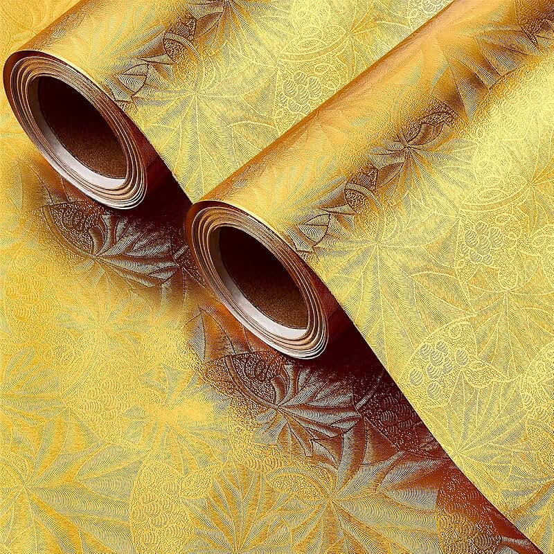 Two Rolls of Gold Embossed Floral Foil Wrapping Paper