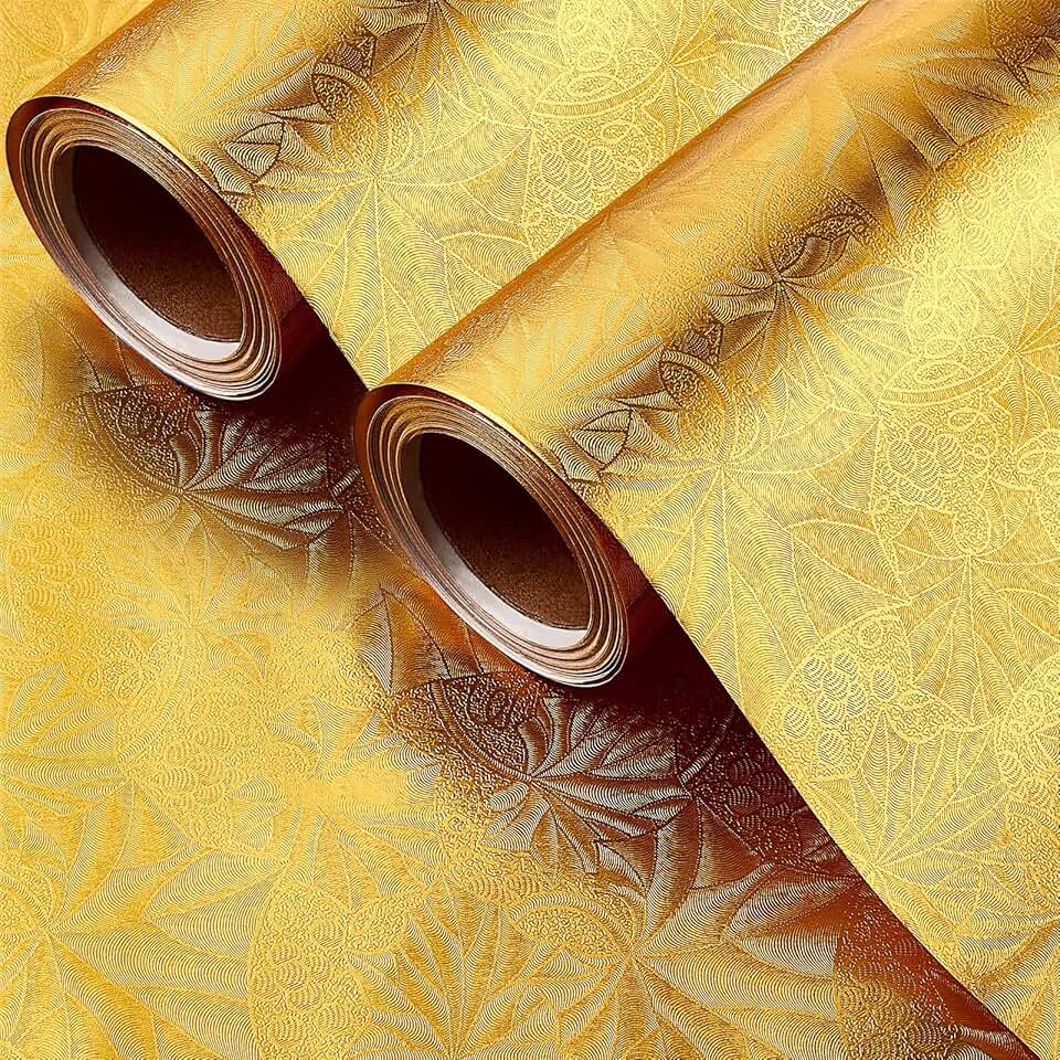 Two Rolls of Gold Embossed Floral Foil Wrapping Paper