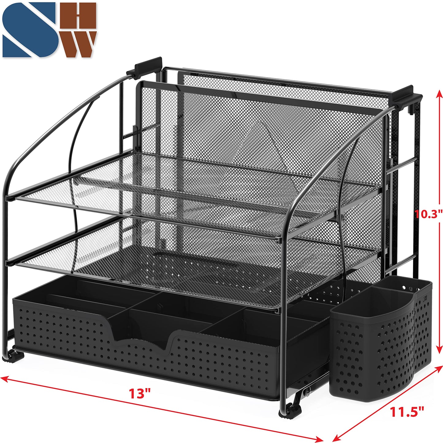 3-Tier Desk Organizer with Drawer and Pen Holder
