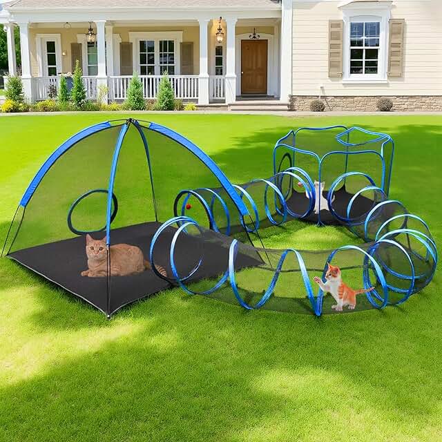 Outdoor Cat Playpen with Tunnel and Storage