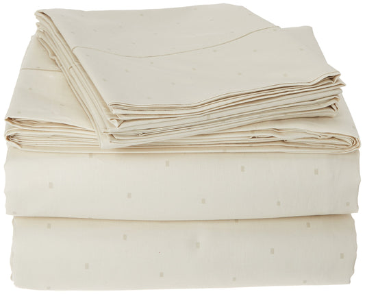 310 Thread Count Clic Dot Cotton Sateen King Sheet Set in Almond Milk