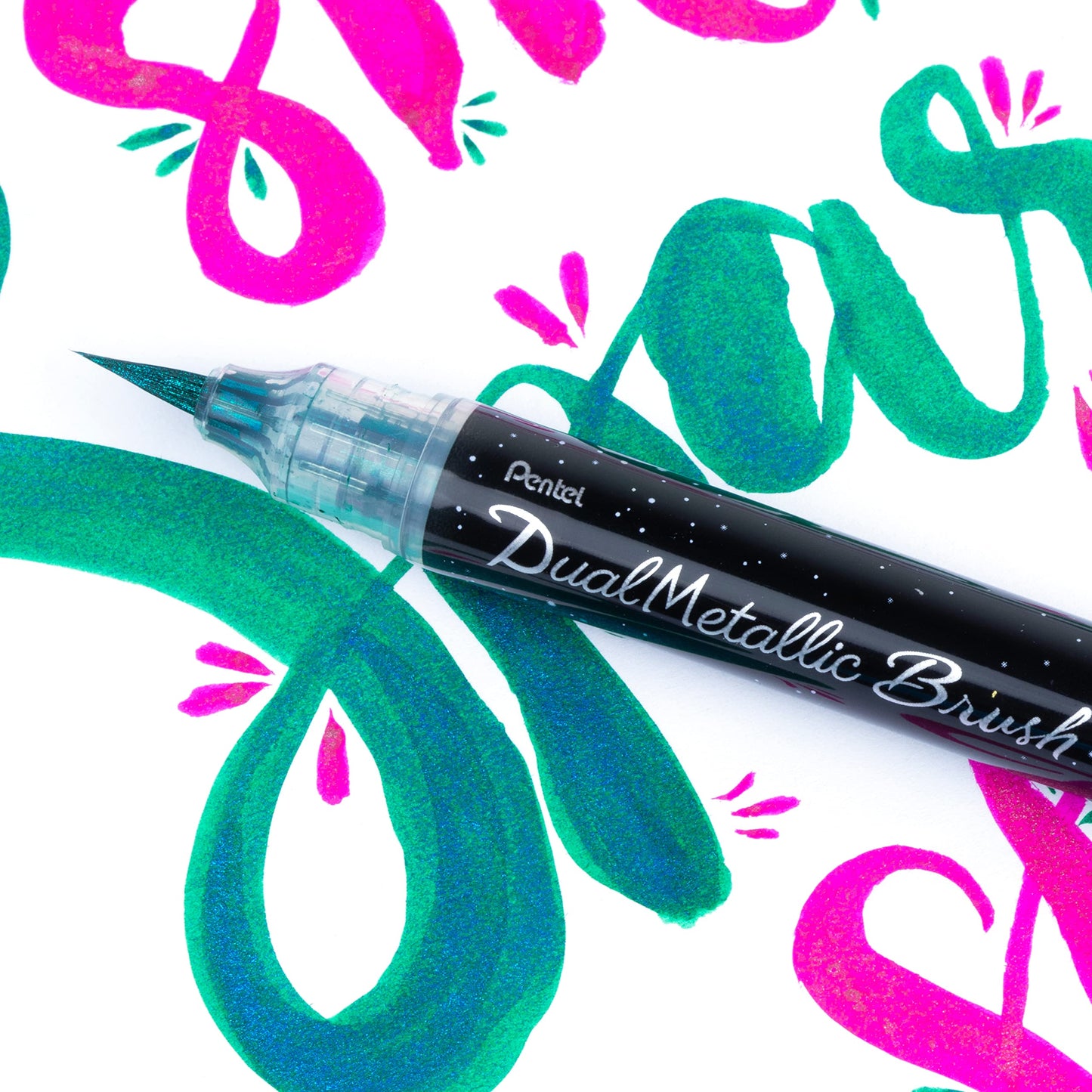 DualMetallic Brush Pen Green Blue Ink