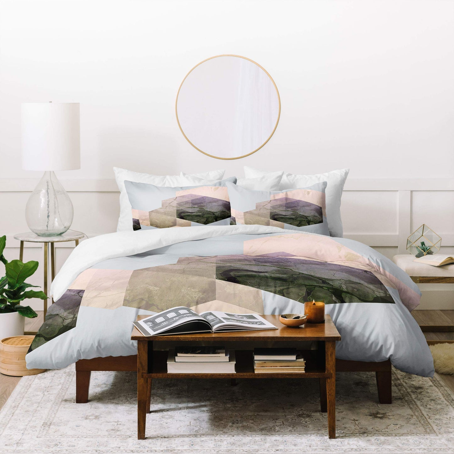 Emmanuela Carratoni Marble Geometry Duvet Set with Pillow Sham, Twin, Multi