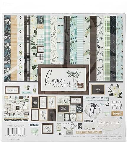 Home Again Collection Kit with Green, Blue, Woodgrain, Black, and Teal Paper