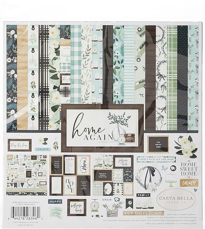 Home Again Collection Kit with Green, Blue, Woodgrain, Black, and Teal Paper