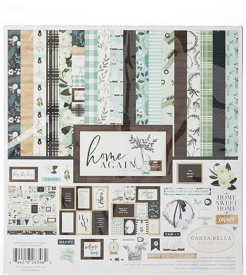 Home Again Collection Kit with Green, Blue, Woodgrain, Black, and Teal Paper