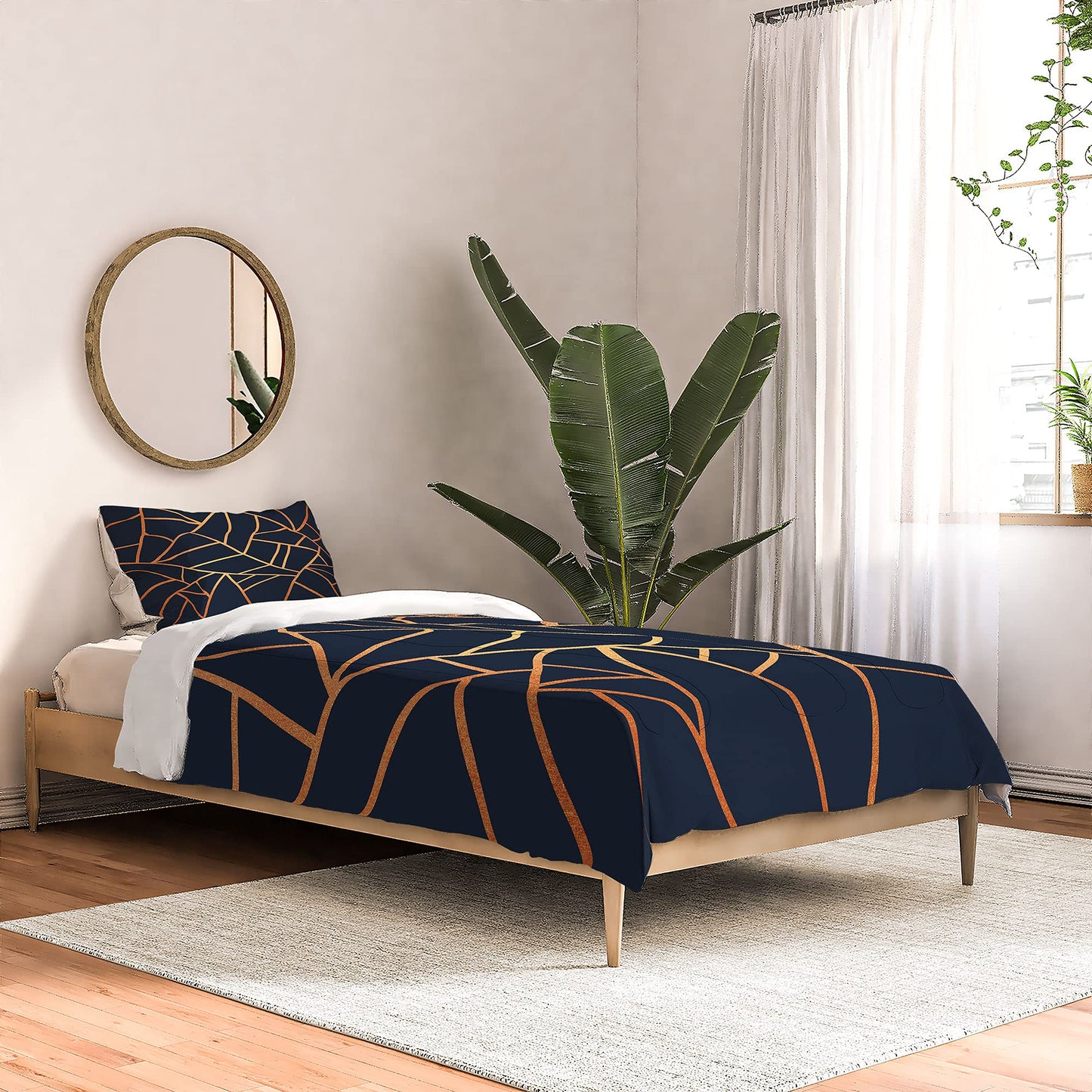 2021 Cotton Comforter, Twin, Elisabeth Fredriksson Copper and Midnight Navy Geo