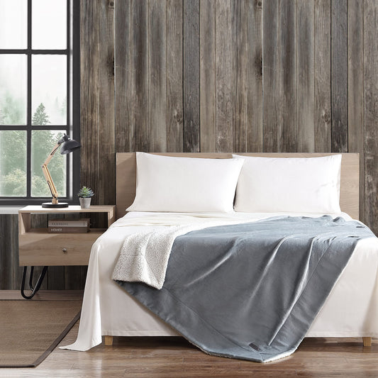Ultra-Plush Throw Blanket  Reversible Sherpa Fleece Cover, Soft  Cozy, Perfect for Bed or Couch, King, Chrome Grey