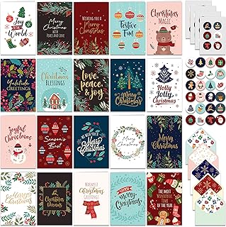 Set of 100 Glittery Christmas Cards with Envelopes and Stickers