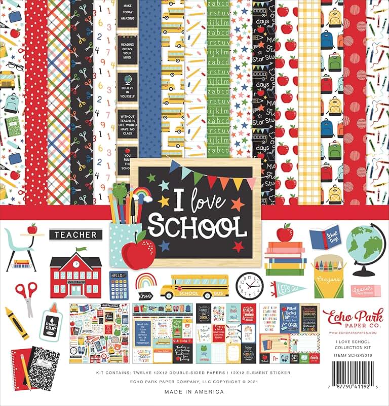I Love School Collection Paper Kit, 12x12 Inches