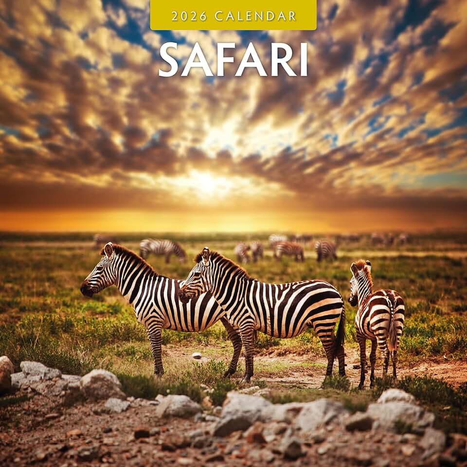 Safari Monthly Wall Calendar for 2026 with Notes
