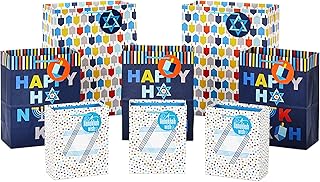 Hanukkah Gift Bag Set with Star of David and Dreidels