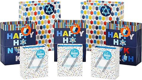 Hanukkah Gift Bag Set with Star of David and Dreidels