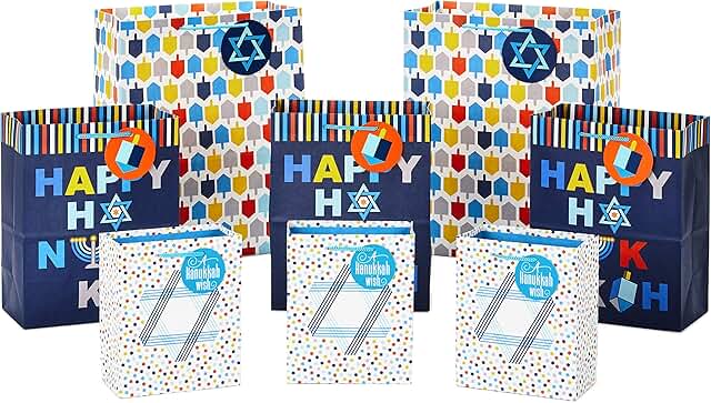 Hanukkah Gift Bag Set with Star of David and Dreidels