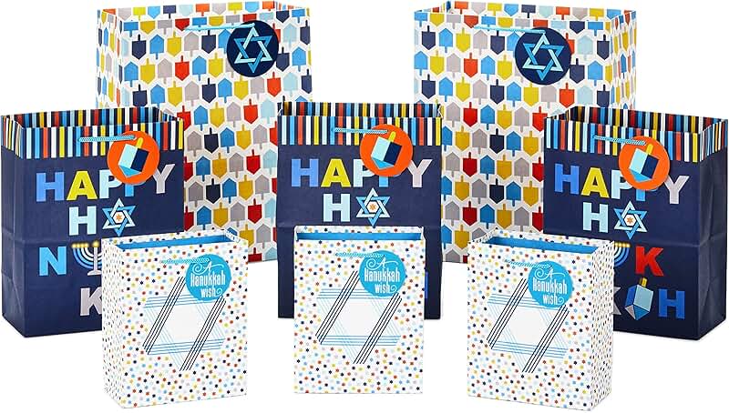 Hanukkah Gift Bag Set with Star of David and Dreidels