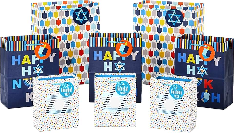 Hanukkah Gift Bag Set with Star of David and Dreidels