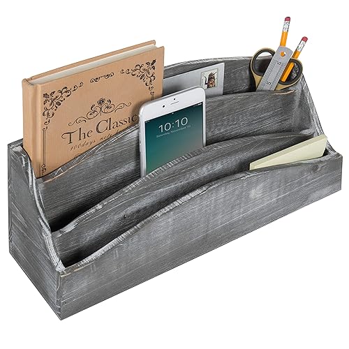 Wood Desk Mail Sorter with 3 Slots and Gray Finish