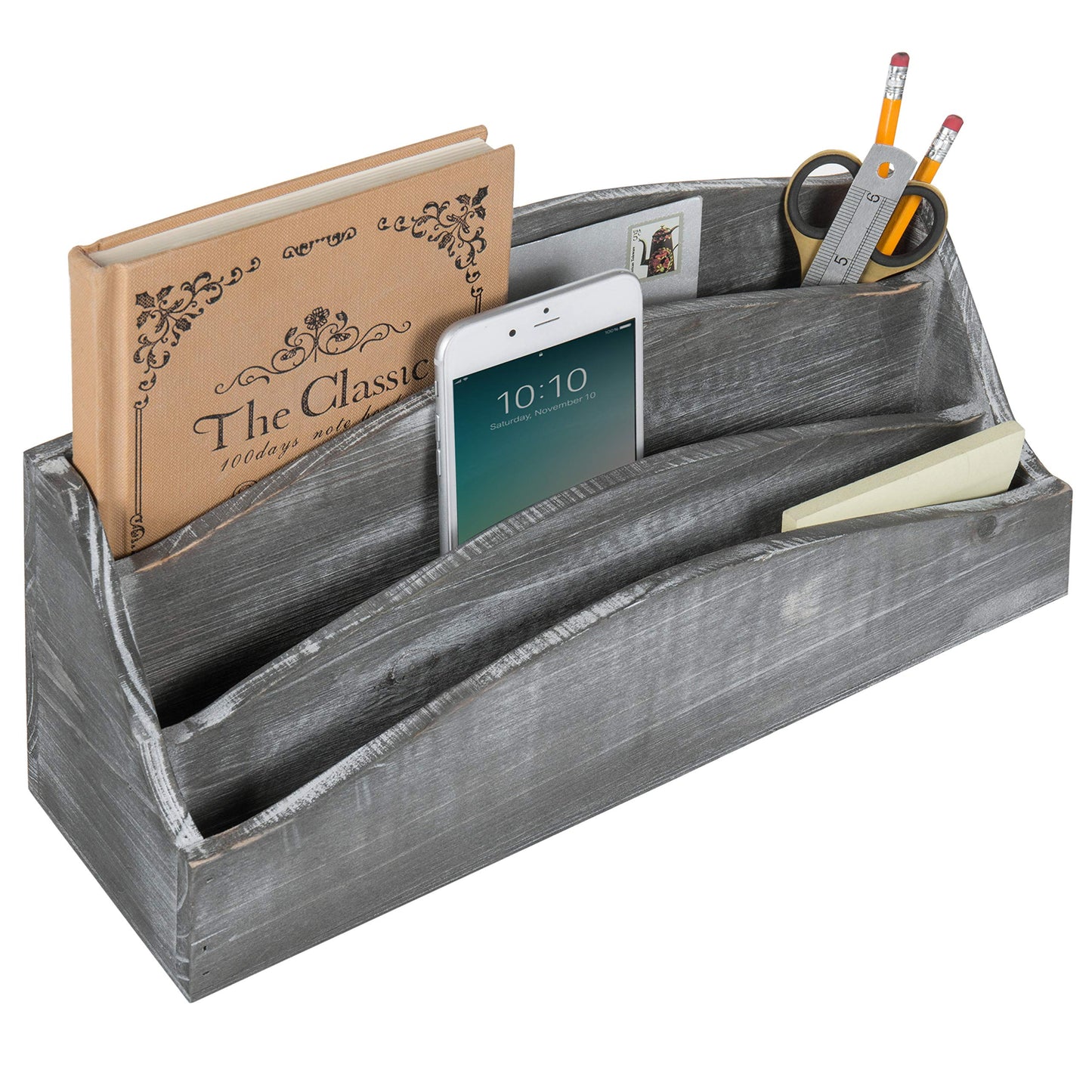 Wood Desk Mail Sorter with 3 Slots and Gray Finish